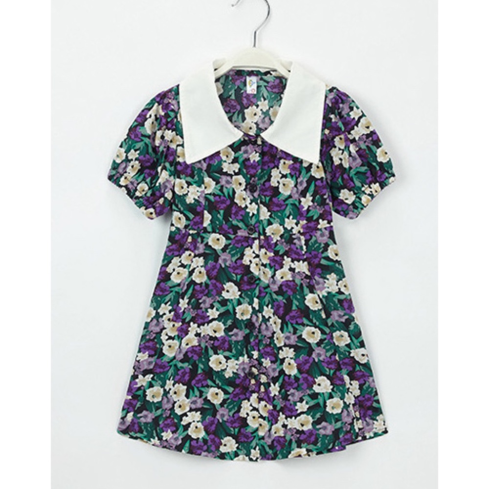 Little Girls Point Collar Polo Floral Shirts Dress